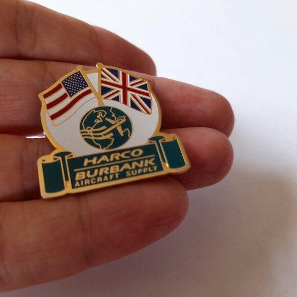 Vintage Harco Burbank Aircraft Supply Lapel Pin Aviation Collectible USA UK Flag - Picture 9 of 9